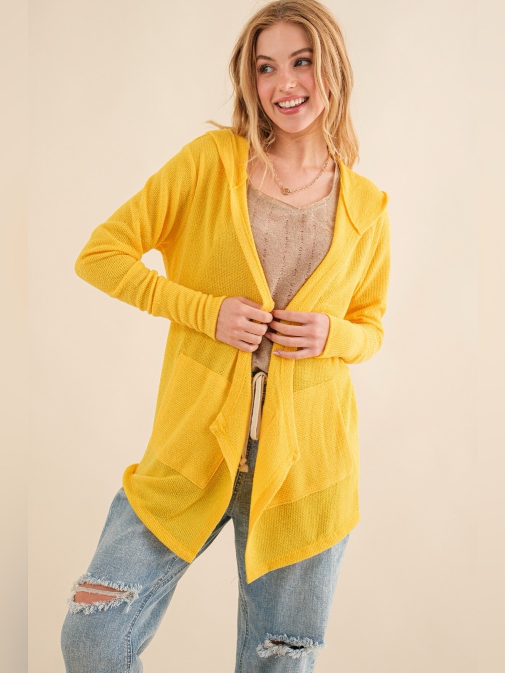 And The Why Full Size Thermal Hooded Open Front Cardigan with Pockets